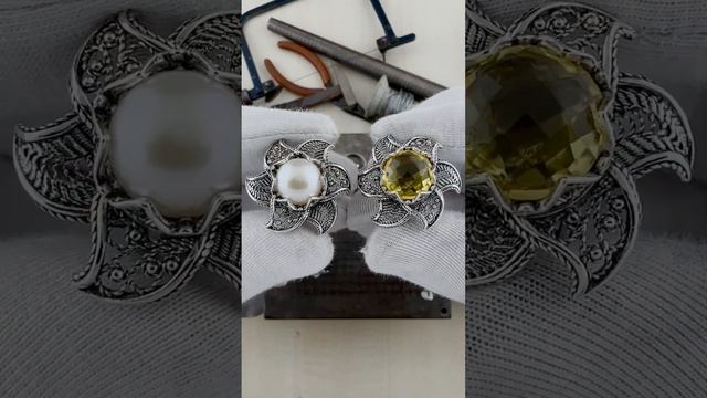 Handcrafted Filigree Art Sterling Silver Blossoming Lotus Flower Design Woman's Jewelry Set смотреть онлайн