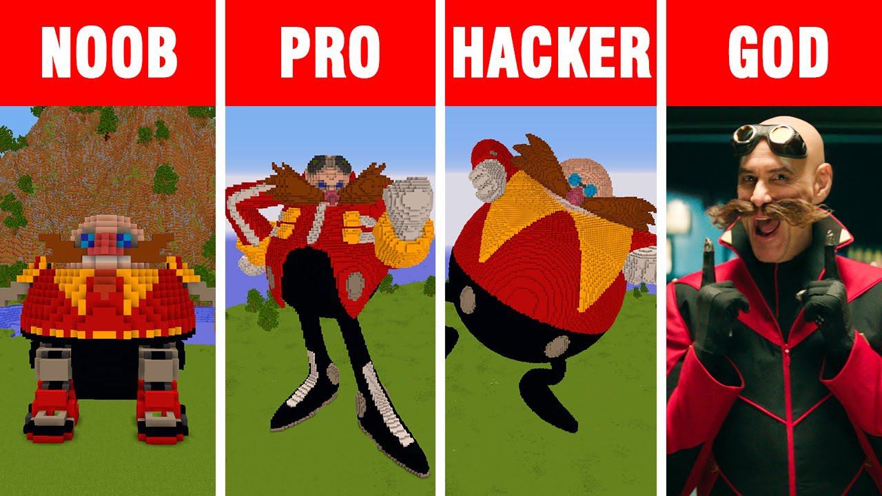 Minecraft NOOB Vs PRO Vs HACKER Vs GOD: DR. EGGMAN ROBOTNIK STATUE BUILD CHALLENGE