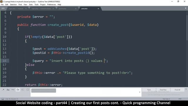 Social Website from scratch - Part 44 - Creating a post continued | OOP PHP with MYSQL Database смотреть онлайн