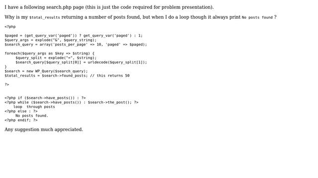 Wordpress: Search.php - return number of results but cannot loop through смотреть онлайн