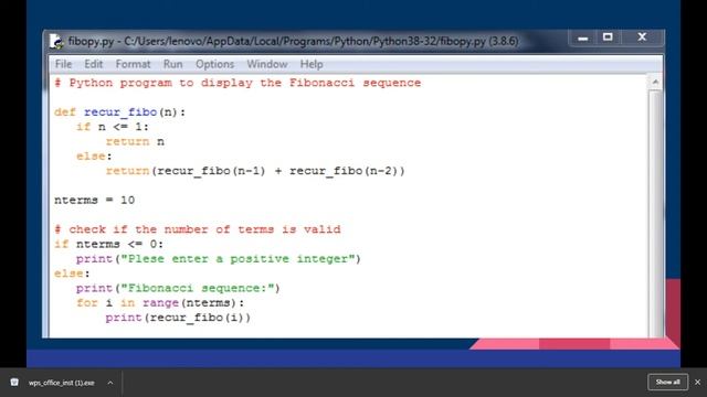fibonacci sequence using recursion| Python program смотреть онлайн