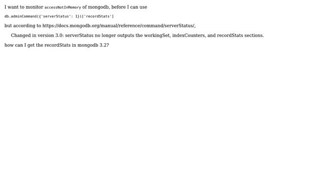 Databases: How to get recordStats in mongodb 3.2?