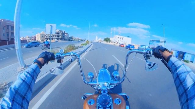 Short Morning Motorcycle Ride By Harley Davidson, Road King, Chicano Style.