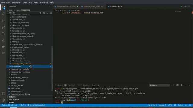 Como converter texto em áudio + instalações das bilbiotecas gTTS e playsound + python + смотреть онлайн