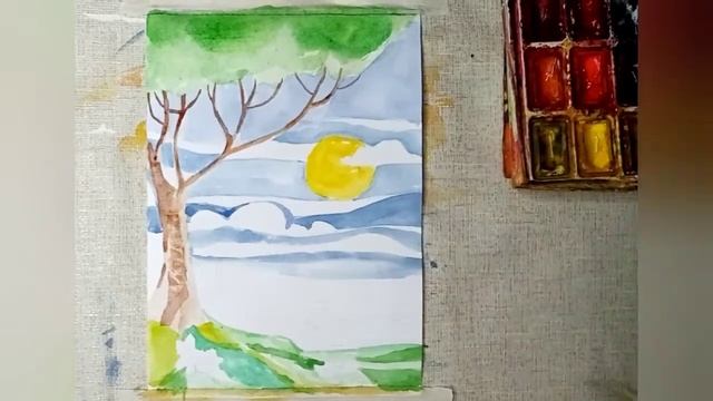Рисуем пейзаж ( акварель + гелевая ручка ) смотреть онлайн