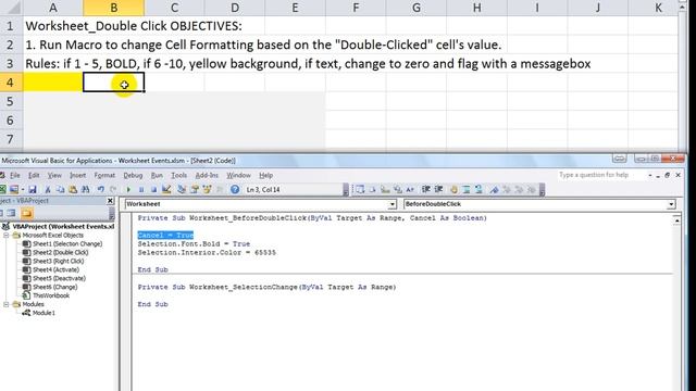 Excel Worksheet Events #3 Double click,Change formats based on cell values when double clicked смотреть онлайн