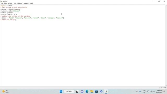 Program that draws a colorful rainbow using Turtle graphics in Python смотреть онлайн