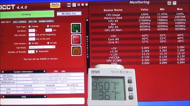 Celeron G1840 + GeForce GT730 power consumption with OCCT смотреть онлайн