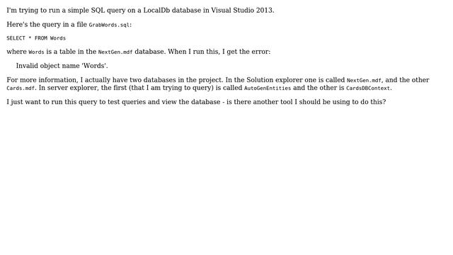 Invalid object name LocalDb Table смотреть онлайн