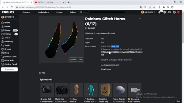 Como Ganhar o item [Rainbow Glitch Horns] Roblox смотреть онлайн