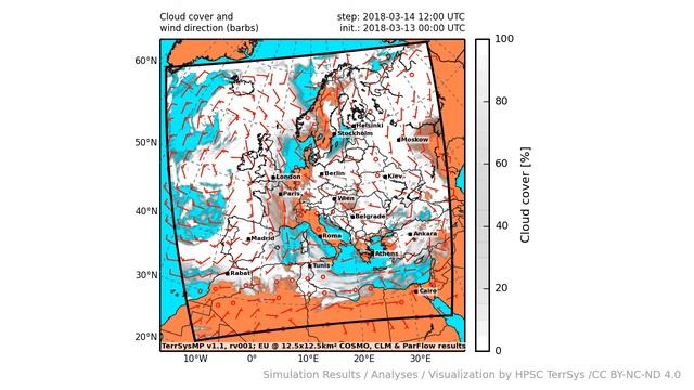 TerrSysMP monitoring run 2018-03-13 - cloud cover - Europe (72h) смотреть онлайн