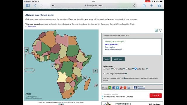 Lizard point quizzes: Africa Map Test (Strict)! смотреть онлайн
