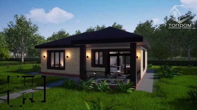 Кирпичный дом 86кв.м с террасой / строительство коттеджа + проект смотреть онлайн