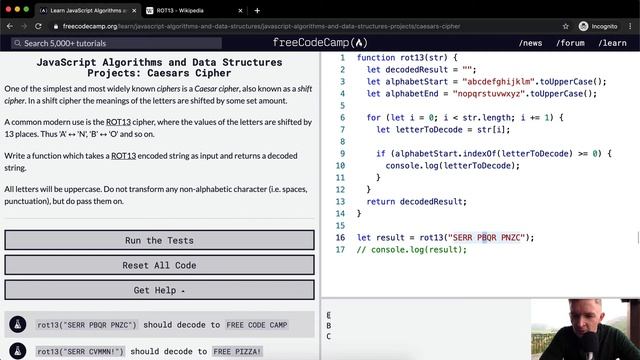 Caesars Cipher - JavaScript Algorithms and Data Structures - Projects Free Code Camp смотреть онлайн