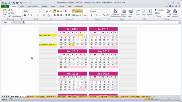 Excel Year 2016 Calendar | Full Year 2016 Calendar Planner | 2016 Monthly Calendars | 2016 Holidays смотреть онлайн