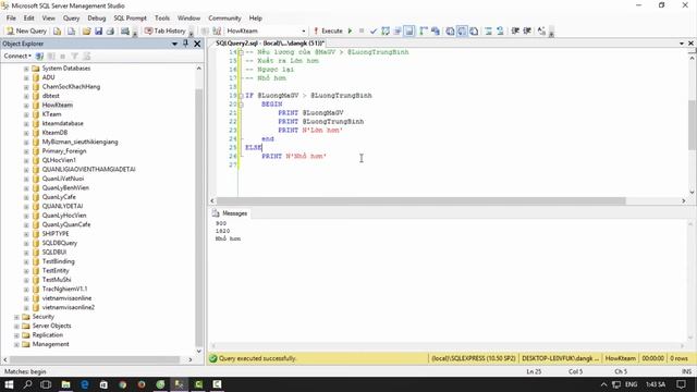 [Khóa học sử dụng SQL server] - Bài 26: If else trong T-SQL| HowKteam смотреть онлайн
