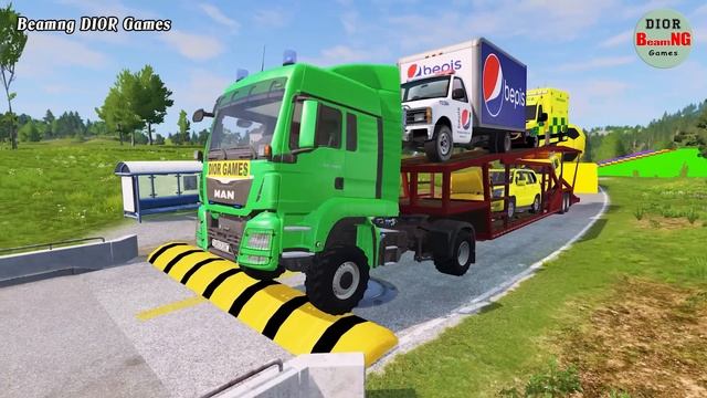 Double Flatbed Trailer Truck vs speed bumps|Busses vs speed bumps|Beamng Drive|543 смотреть онлайн