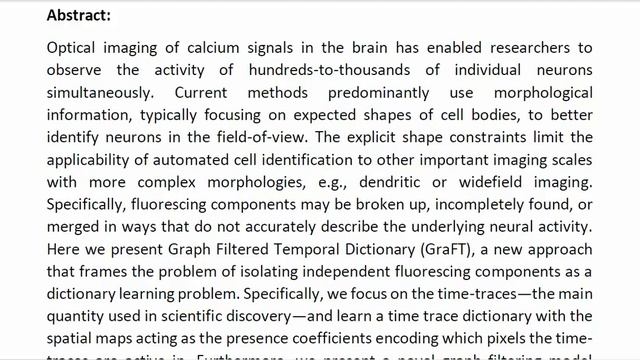 GraFT Graph Filtered Temporal Dictionary Learning for Functional Neural Imaging смотреть онлайн