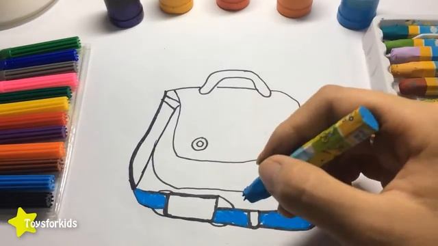 Цвет для детей, чтобы учиться с сумкой для детей, Как нарисовать сумку для книг, Образовательные ви смотреть онлайн