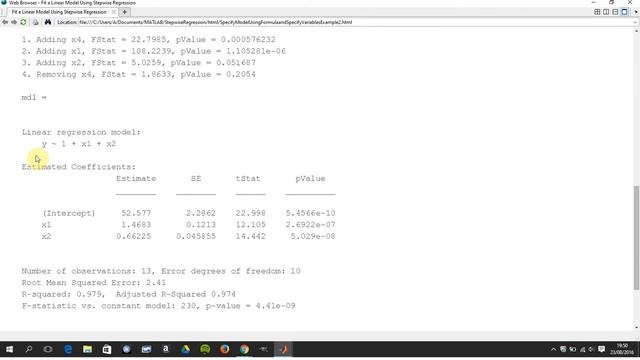 Stepwise forward and backward elimination regression in Matlab смотреть онлайн
