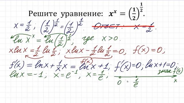 Я теряю корни ★ 99% ошиблись ★ Решите уравнение ★ x^x=(1/2)^(1/2) смотреть онлайн