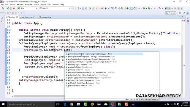 Criteria Api In Jpa | Criteria Example in Jpa | Jpa Tutorials |Hibernate Tutorials Rajasekhar Reddy смотреть онлайн
