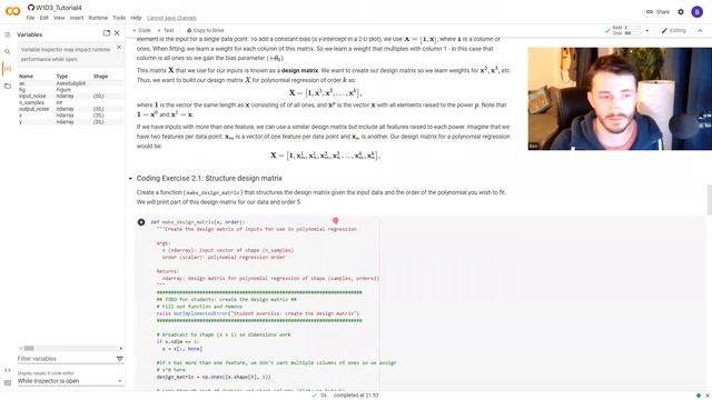 Polynomial regression: Design matrix in Python, using Google Colab. NMA, TA application. смотреть онлайн