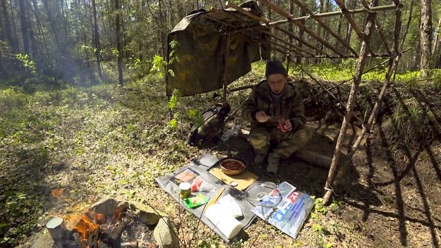 СТРОЮ ЛЕСНУЮ БЕСЕДКУ. КУХНЯ НА УГЛЯХ. ПРИГОТОВИЛ ПИЦЦУ В СКОВОРОДКЕ НА КОСТРЕ. смотреть онлайн