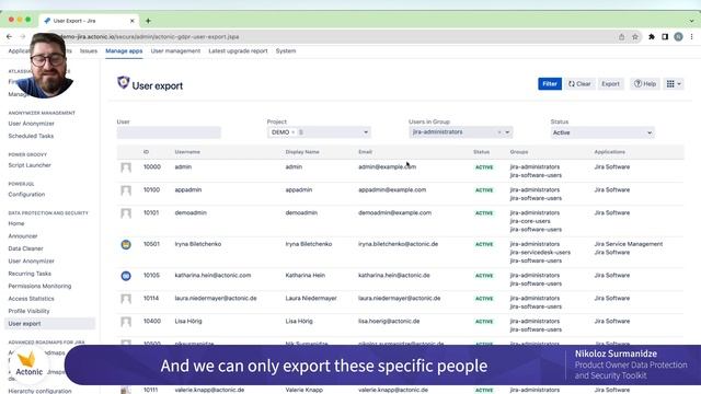 User Export | Jira DC | Data Protection and Security Toolkit | Actonic смотреть онлайн