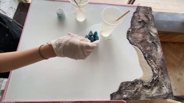 Инструкция: Resin Art Большая картина Море текстурные скалы, сухой песок, имитация водорослей смотреть онлайн