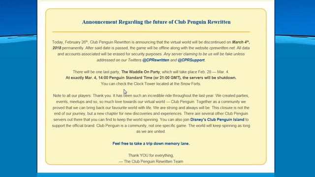 Club Penguin Rewritten Сообщество выпуск №7 (27 февраля 2018 г.)