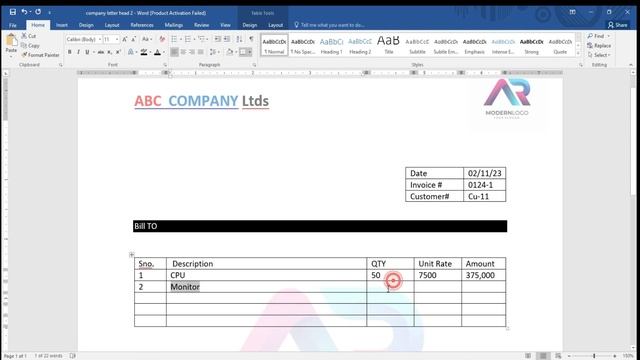How To Create An Invoice In Microsoft Word | Bill Design