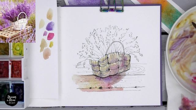 Корзинка с лавандой. Уроки рисования для новичков. Акварельный скетчинг смотреть онлайн