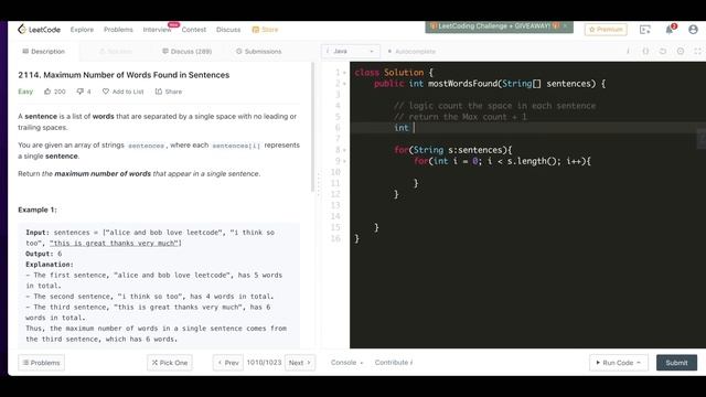 Leetcode 2114 maximum number of words found in sentence #leetcode #programming #coding #google смотреть онлайн