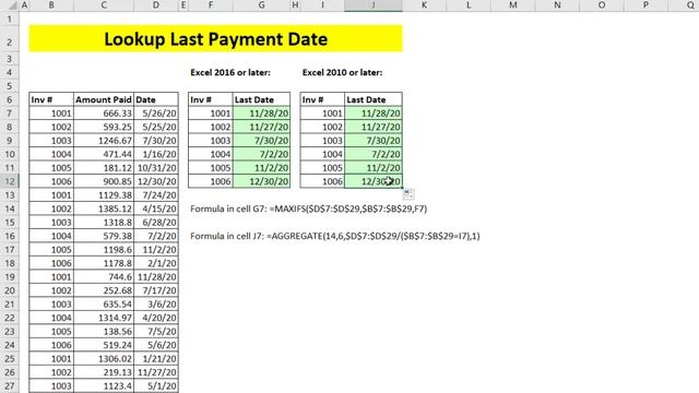 Lookup Last Payment Date. 5 Methods for any version of Excel! Excel Magic Trick #1710 смотреть онлайн