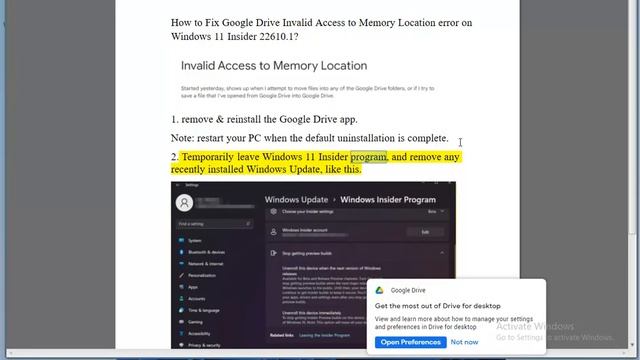 Fix Google Drive Invalid Access to Memory Location error on Windows 11 Insider 22610.1 смотреть онлайн