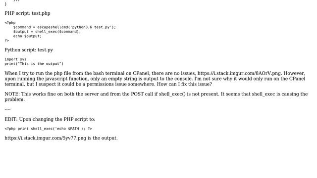 PHP shell_exec() script running from CPanel terminal but not from ajax POST call смотреть онлайн