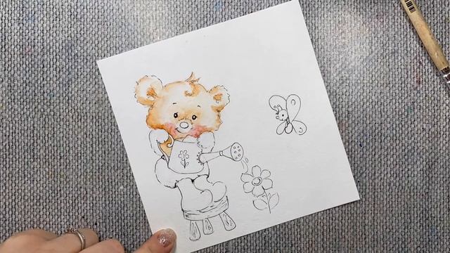 Рисую мишку с лейкой. Как нарисовать мишку. Детский рисунок. Скетчинг для новичков. смотреть онлайн
