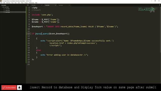 PHP MYSQL Insert Record to Database and Display form value on same page after submit смотреть онлайн