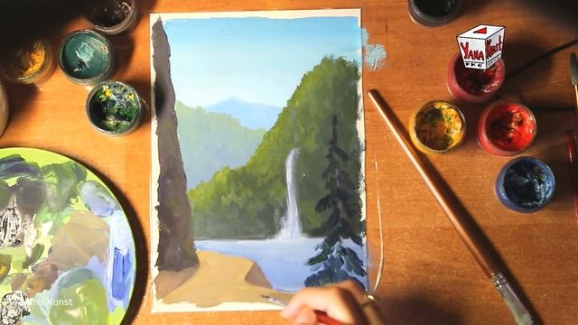 Рисуем горный пейзаж гуашью.Рисуем природу.Draw a mountain landscape gouache. Draw nature. смотреть онлайн