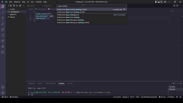 VS Code: Open default settings.json смотреть онлайн