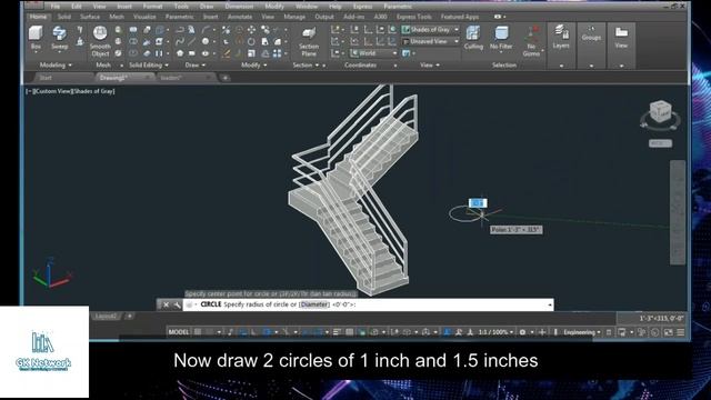 AutoCAD L SHAPED 3D STAIRS AND RAILINGS| Tutorial| смотреть онлайн