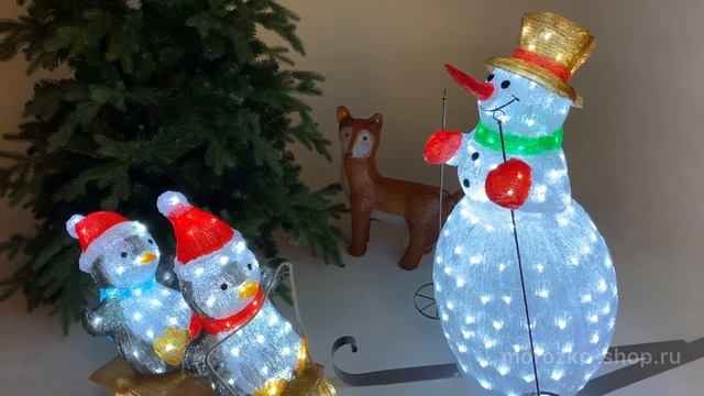 Светящаяся фигура СНЕГОВИК НА ЛЫЖАХ, акрил, 200 холодных белых LED-огней, 85 см, уличный 491965 смотреть онлайн
