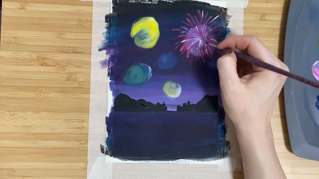 Салют к 23 февраля | Простой рисунок гуашью • Fireworks with gouache ? смотреть онлайн