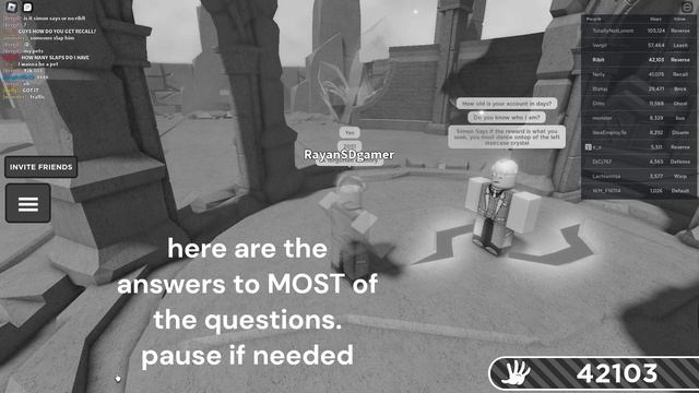 RECALL GLOVE ALL QUESTION ANSWERS AND SIMON SAYS GUIDE | ROBLOX SLAP BATTLES смотреть онлайн