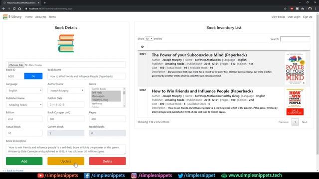 Update / Delete Book Details | Admin Book Inventory Module | E-Library Management System in ASP.NET смотреть онлайн