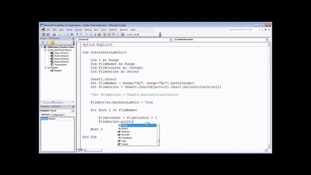Excel VBA Introduction Part 50.6 - Data Labels in Scatter Charts смотреть онлайн