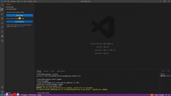 Setup Python, pip, PyGame and VScode to start making games