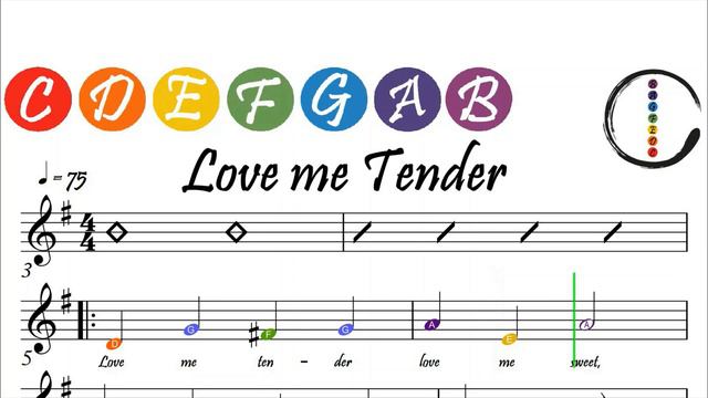 Love me Tender - Flute Beginner Sheet Music with Easy Notes & Letters смотреть онлайн