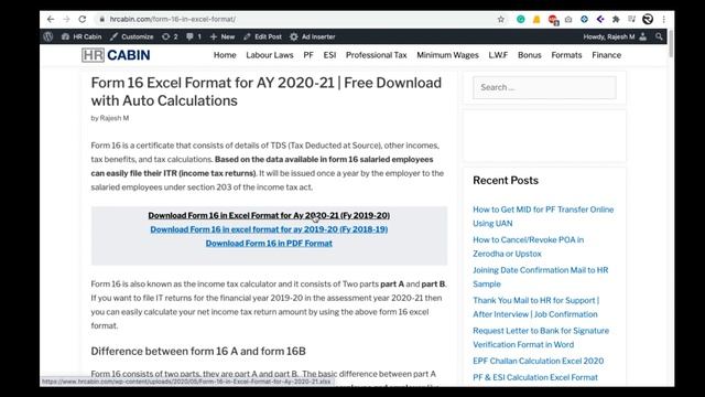 Download Latest Form 16 in Excel Format for Ay 2020-21 (Fy 2019-20) with Auto Calculations смотреть онлайн